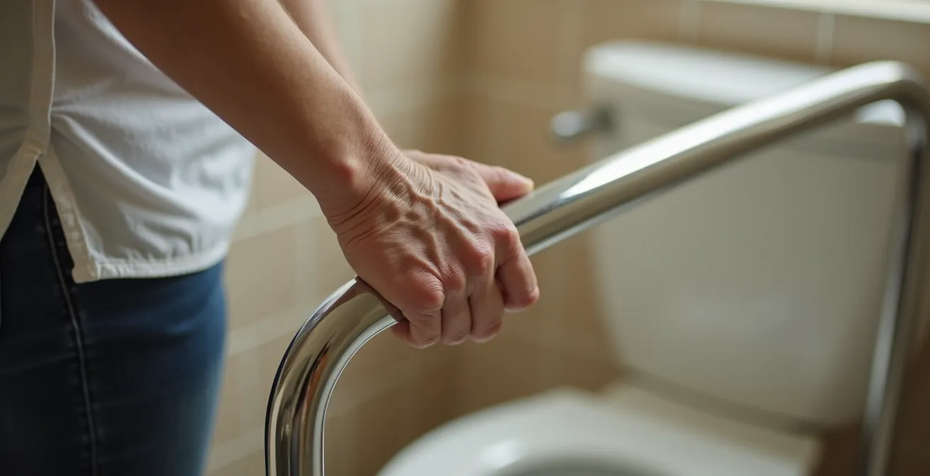 Installation de barres d'appui verticales et horizontales dans des toilettes adaptées