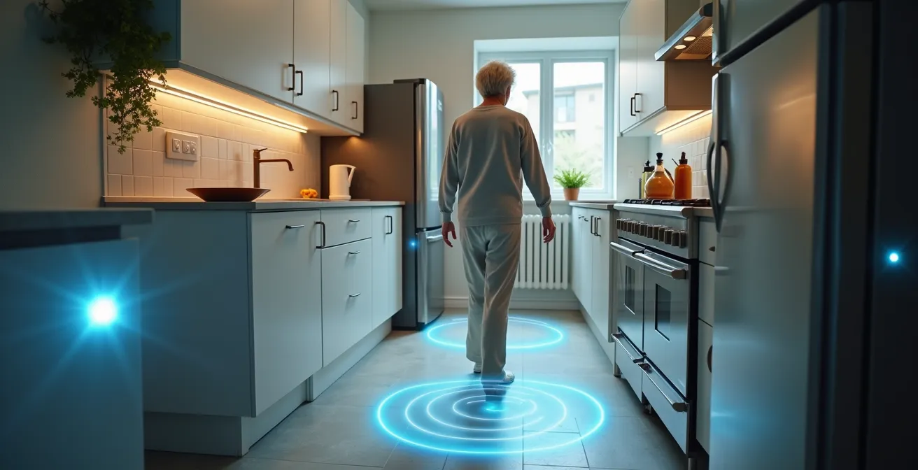 Vue d'ensemble d'une cuisine équipée de capteurs discrets de détection de mouvement