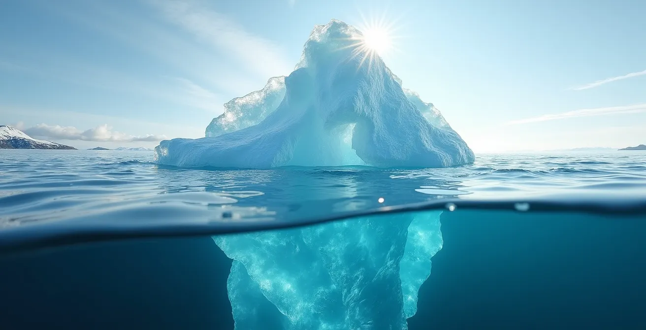 Métaphore visuelle des compétences cachées avec un iceberg en mer
