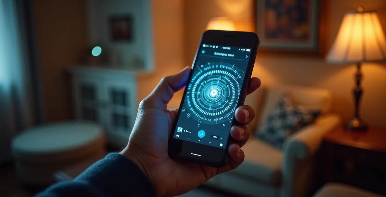 Smartphone moderne avec représentation abstraite de la géolocalisation d'urgence