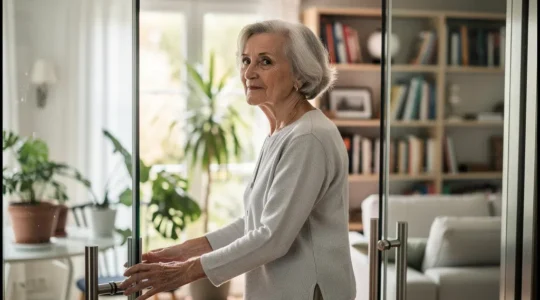 Senior utilisant un ascenseur privatif pour préserver son autonomie à domicile